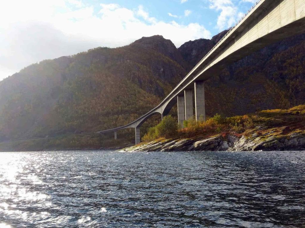 A big, tall bridge spanning the fjord.