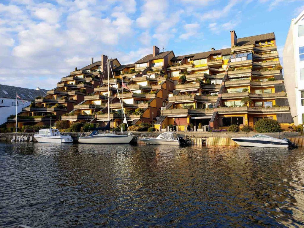 Apartment building down by the water, heading into Haugesund.