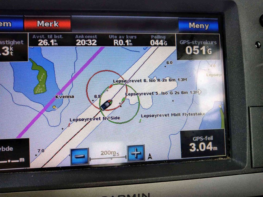 A GPS map showing Smolten going through a narrow canal.